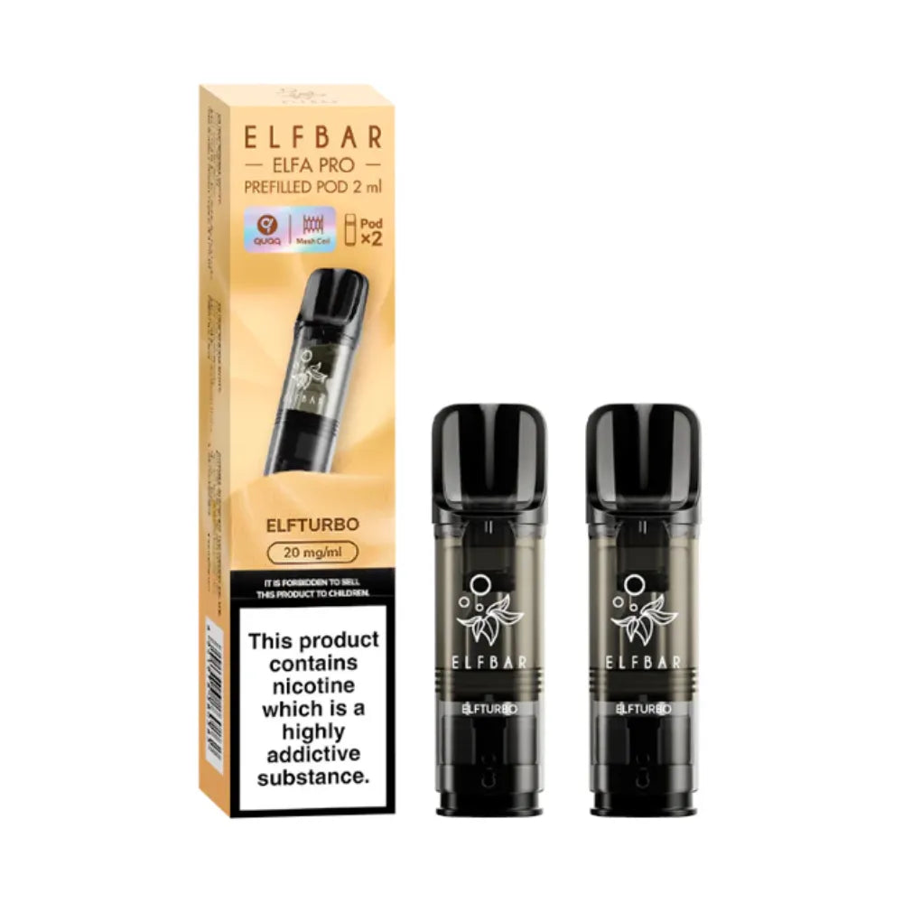 Elfturbo Elfbar Elfa Pro Prefilled Pod and packaging on a white background