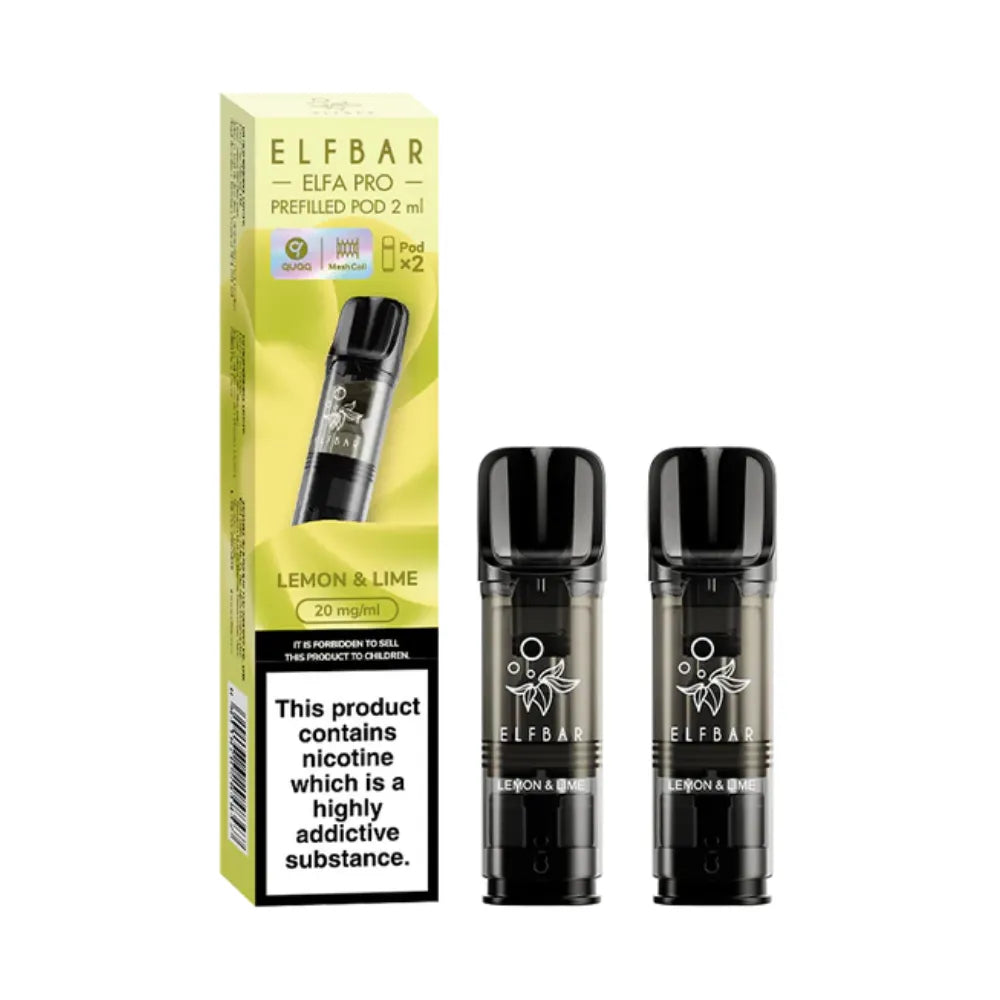 Lemon Lime Elfbar Elfa Pro Prefilled Pod and packaging on a white background