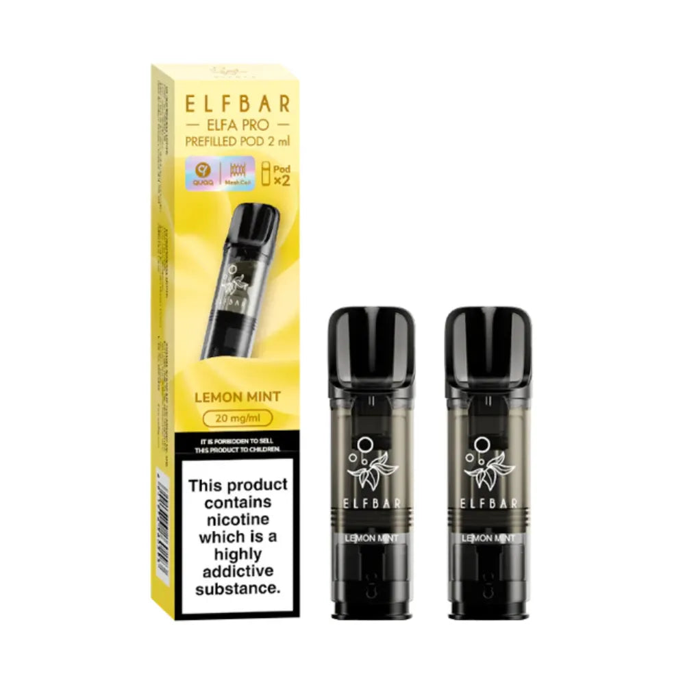 Lemon Mint Elfbar Elfa Pro Prefilled Pod and packaging on a white background