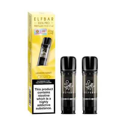 Lemon Mint Elfbar Elfa Pro Prefilled Pod and packaging on a white background