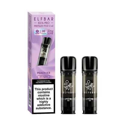 Peach Ice Elfbar Elfa Pro Prefilled Pod and packaging on a white background