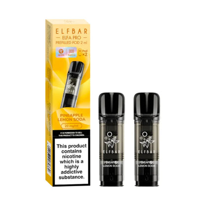 Pineapple Lemon Soda QI Elfbar Elfa Pro Prefilled Pod and packaging on a white background