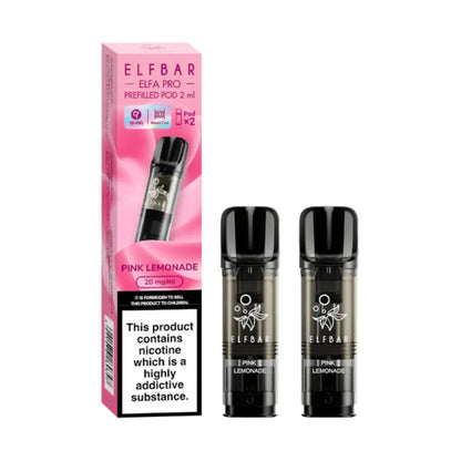 Pink lemonade Elfbar Elfa Pro Prefilled Pod and packaging on a white background