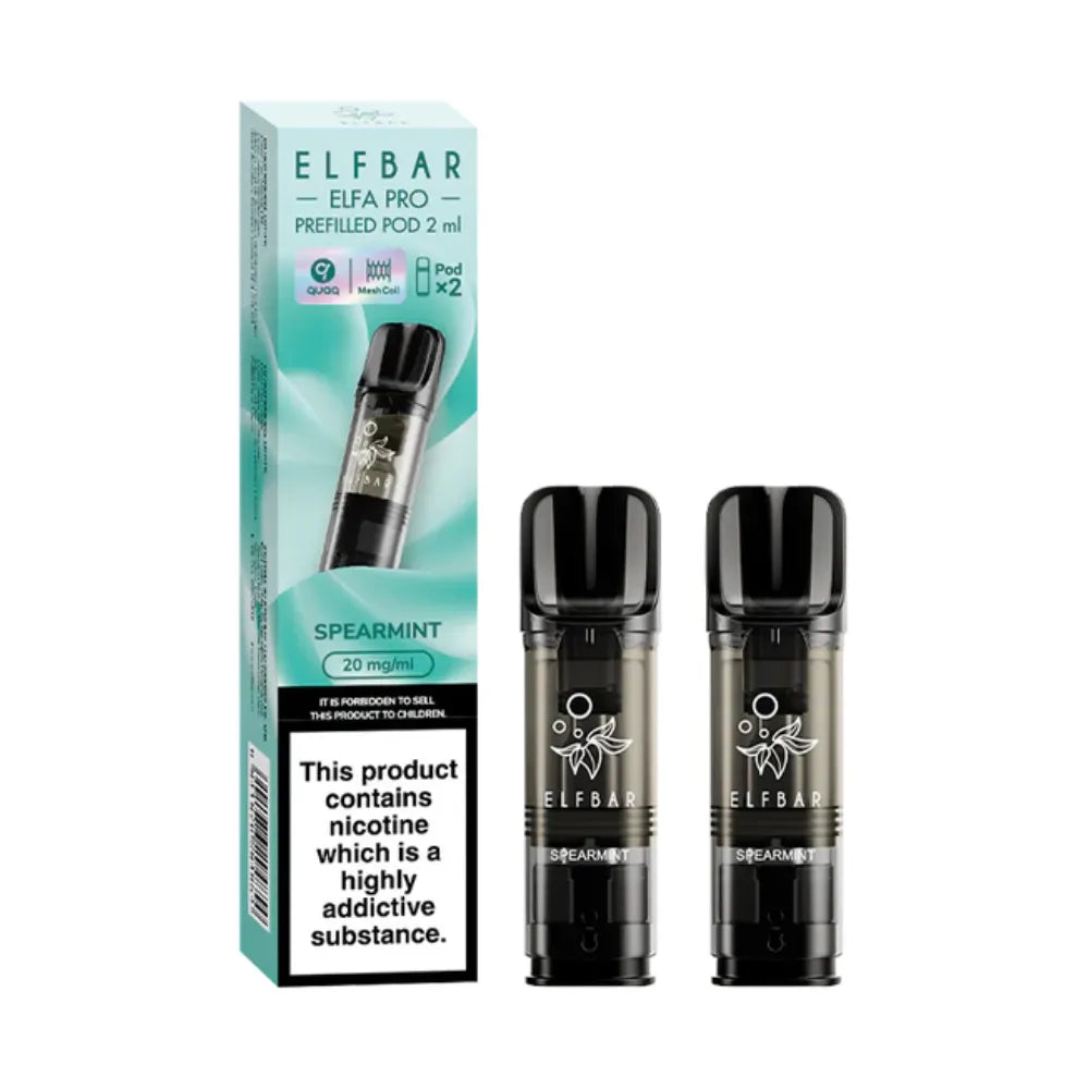 spearmint Elfbar Elfa Pro Prefilled Pod and packaging on a white background 