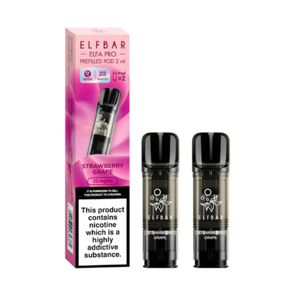 Strawberry Grape Elfbar Elfa Pro Prefilled Pod and packaging on a white background