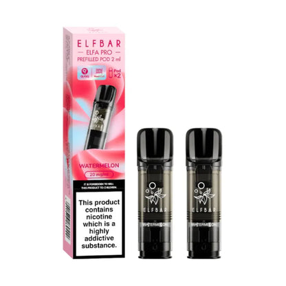 Watermelon Elfbar Elfa Pro Prefilled Pod and packaging on a white background