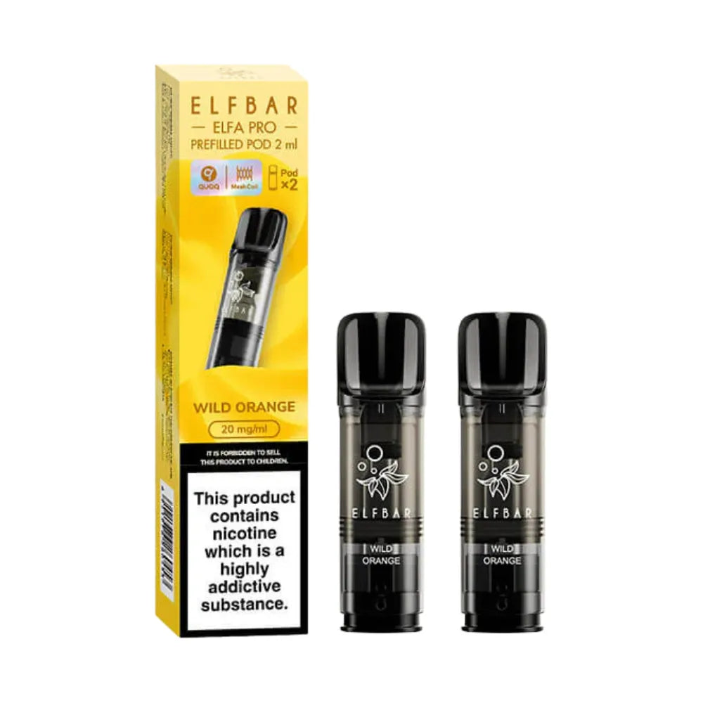 Wild Orange Elfbar Elfa Pro Prefilled Pod and packaging on a white background