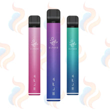 Three gradient-coloured vape devices with 'ELFA' branding on a logo background