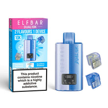 Elf Bar Dual 10K vaping device with packaging and accessories on a white background