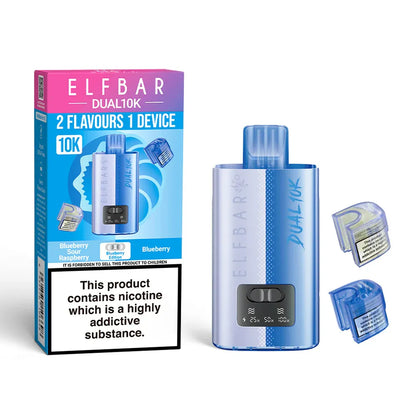 Elf Bar Dual 10K vaping device and packaging on a white background