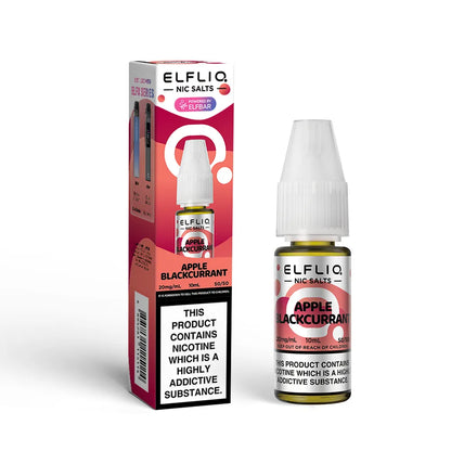 Elfliq Apple Blackcurrant e-liquid bottle and packaging on a white background