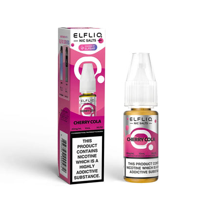 Elfliq Cherry Cola nicotine salt packaging and bottle on a white background