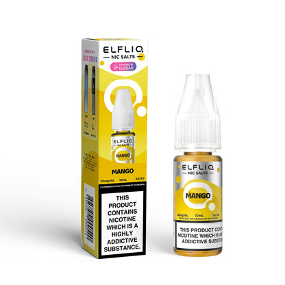 Elfliq Mango nicotine salt e-liquid bottle and packaging on a white background
