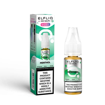 Elfliq Menthol nicotine salt e-liquid bottle and packaging on a white background