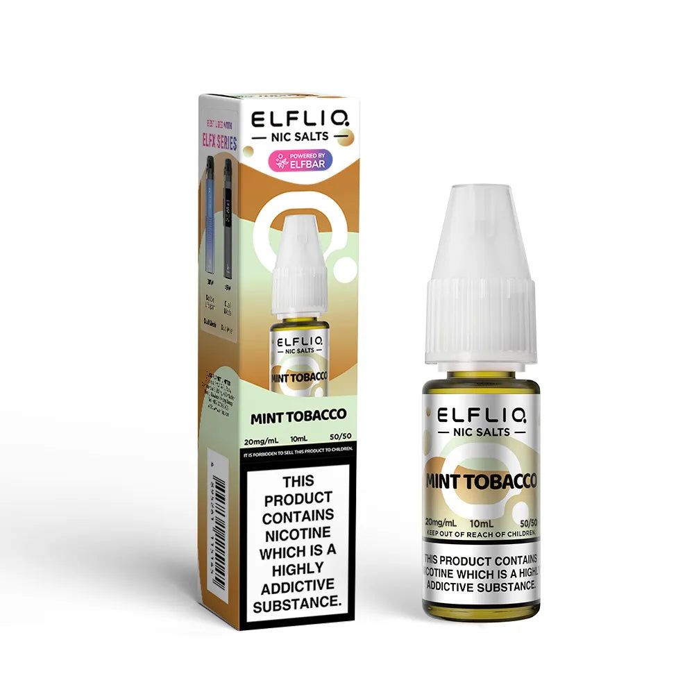 Elfliq Mint Tobacco e-liquid bottle and packaging on a white background