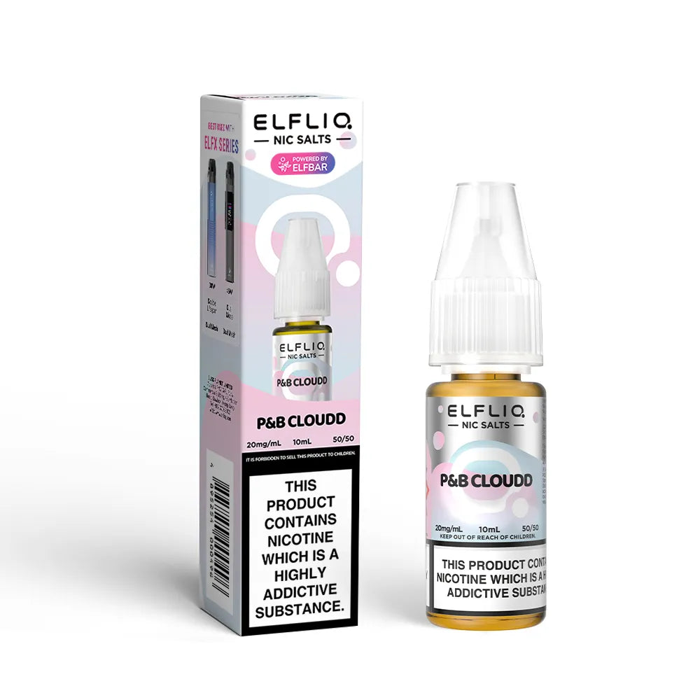 Elfliq P&B Cloudd nicotine salt bottle and packaging on a white background