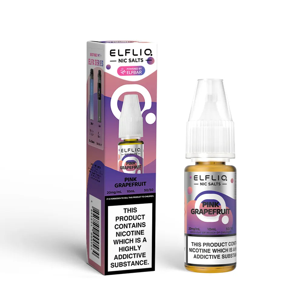 Elfliq Pink Grapefruit e-liquid bottle and packaging on a white background