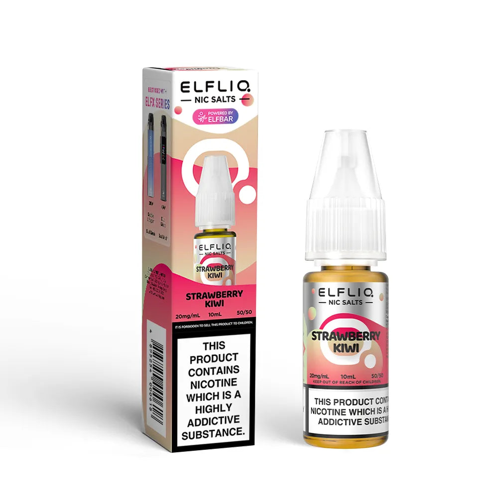 Elfliq Strawberry Kiwi e-liquid bottle and packaging on a white background