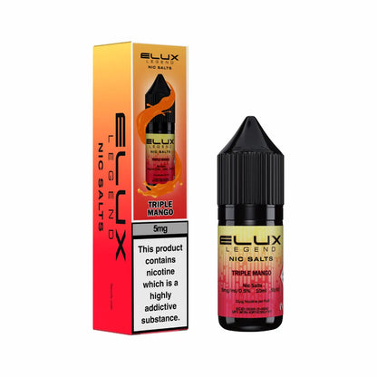 Elux Legend Nic Salts Triple Mango vape juice bottle and packaging on a white background