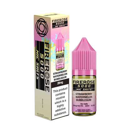 Elux Firerose 5000 nic salt e-liquid bottle in "Strawberry Watermelon Bubble Gum" flavour with colourful packaging on a white background.