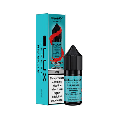 Elux Legend 5mg Nic Salts Blueberry Sour Raspberry bottle and packaging on a white background