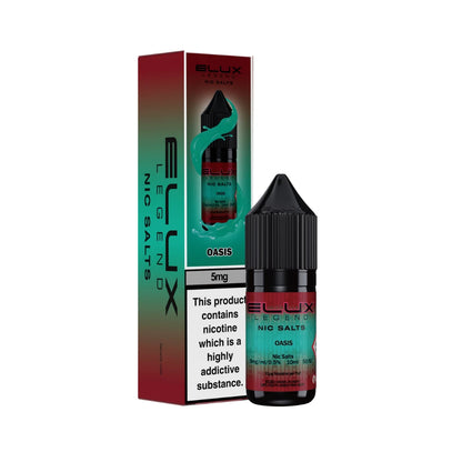 Elux Legend 5mg Nic Salts Oasis bottle and packaging on a white background