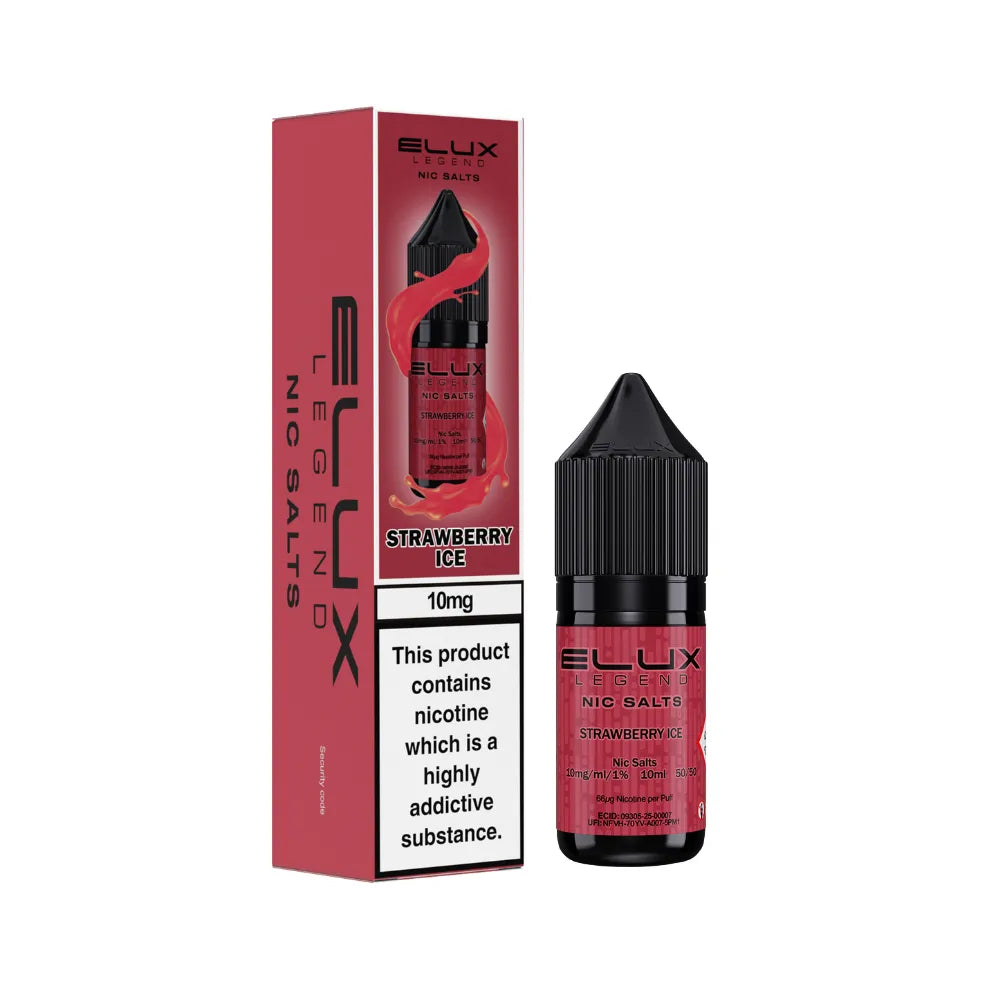 Elux Strawberry Ice vape juice bottle and packaging on a white background