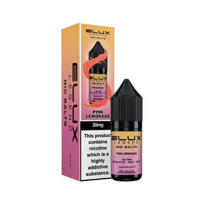 Elux Legend Nic Salts Pink Lemonade e-liquid bottle and packaging on a white background