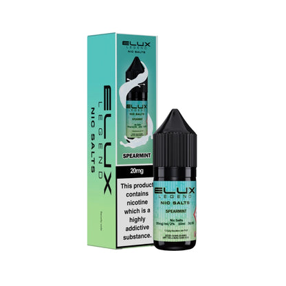 Elux Legend Nic Salts Spearmint vape juice bottle and packaging on a white background