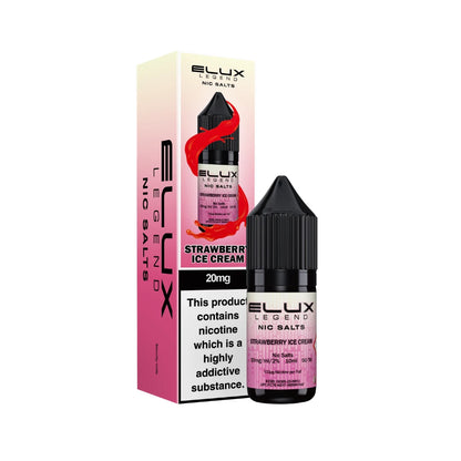 Elux Strawberry Ice Cream nicotine salt packaging and bottle on a white background