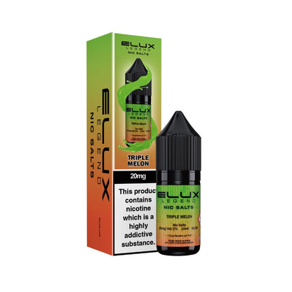 Elux Legend Nic Salts Triple Melon vape juice bottle and packaging on a white background