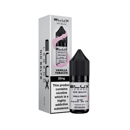 Elux Legend Nic Salts Vanilla Tobacco e-liquid bottle and packaging on a white background