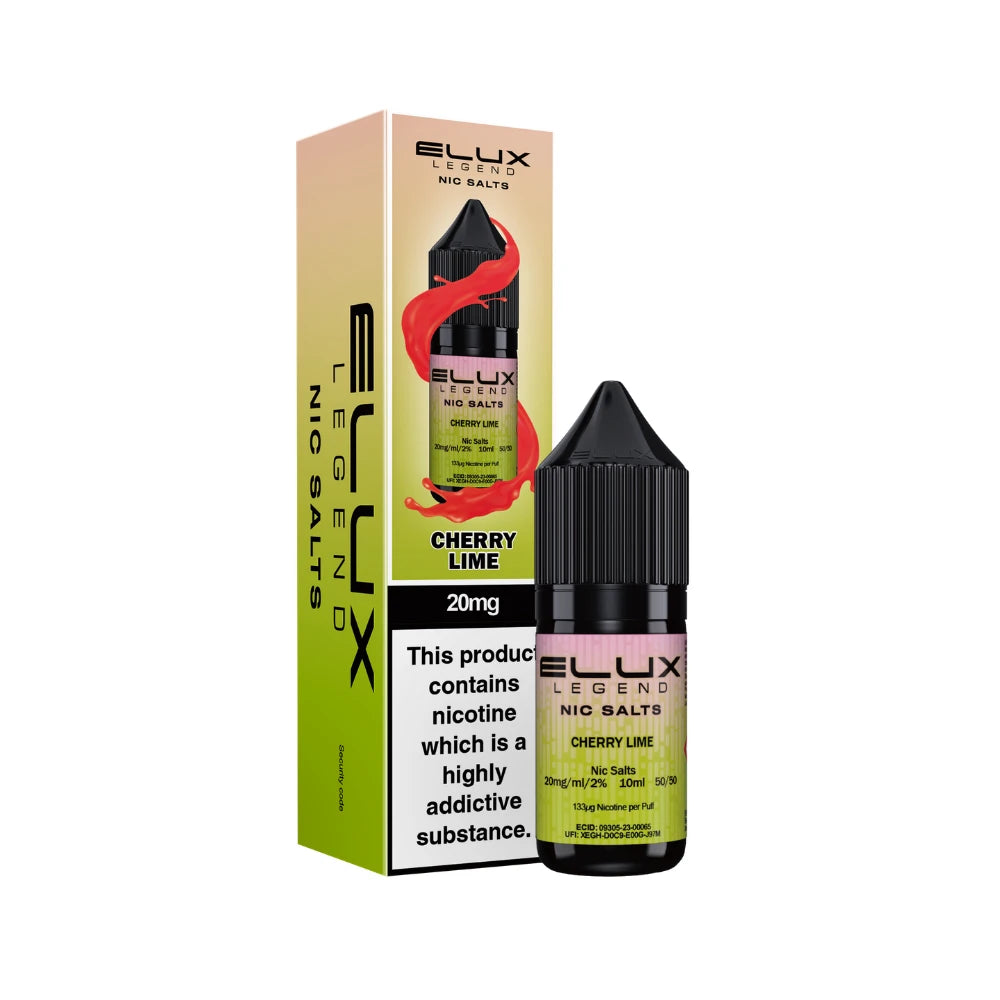 Elux Legend Salts Cherry Lime vape juice bottle and packaging on a white background