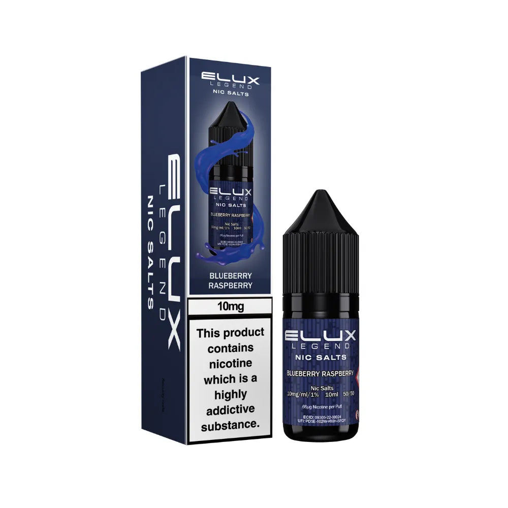 Ellux Legend Nic Salts blueberry raspberry vape juice packaging on a white background