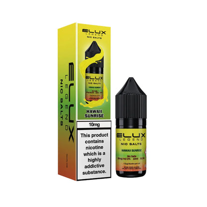 Elux Legend Nic Salts Hawaii Sunrise vape juice bottle and packaging on a white background