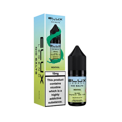 Elux Legend Nic Salts Menthol vape juice bottle and packaging on a white background