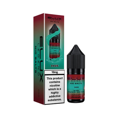 Elux vape juice oasis bottle and packaging on a white background