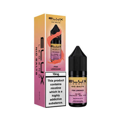 Elux Legend Nic Salts Pink Lemonade vape juice bottle and packaging on a white background