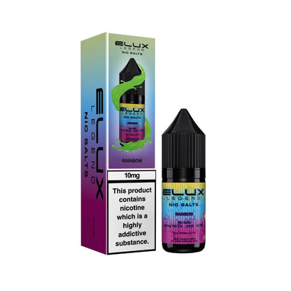 Elux Legend Nic Salts rainbow bottle and packaging on a white background