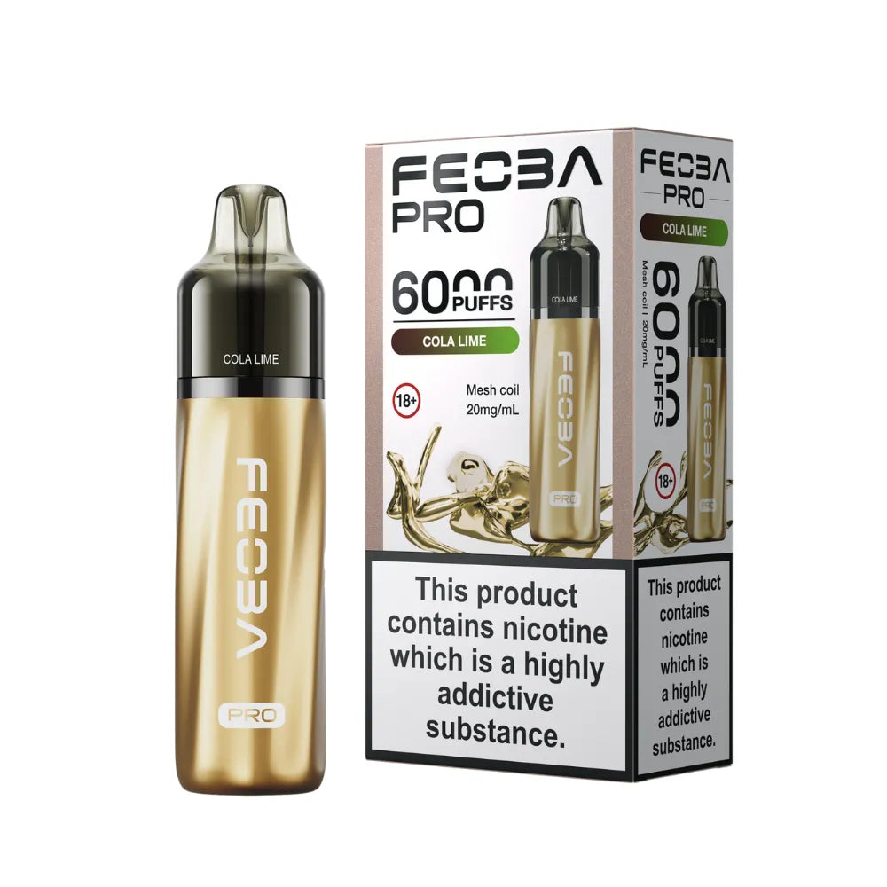 Gold FEObA Pro vape device with packaging on a white background