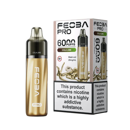 Gold FEObA Pro vape device with packaging on a white background