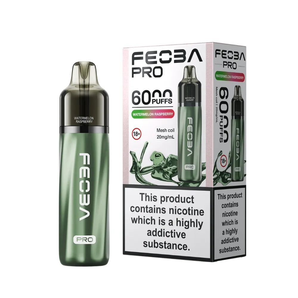 Green FEObA Pro vape device with packaging on a white background