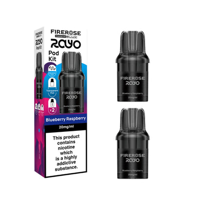 Elux Firerose Rayo refill pods in "Blueberry Raspberry" flavour with colourful packaging on a white background