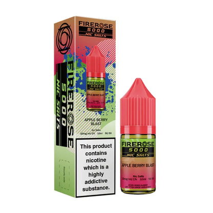Firerose 5000 Nic Salts Apple Berry Blast e-liquid bottle and packaging on a white background