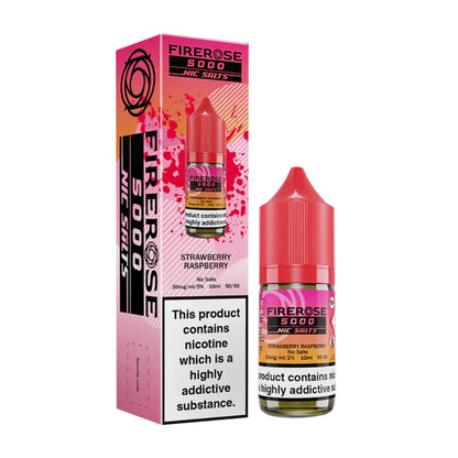 Firerose 5000 Strawberry Raspberry Nic Salts packaging and bottle on a white background
