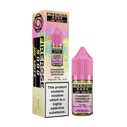Firerose 5000 Nic Salts Strawberry Watermelon Bubblegum e-liquid bottle and packaging on a white background