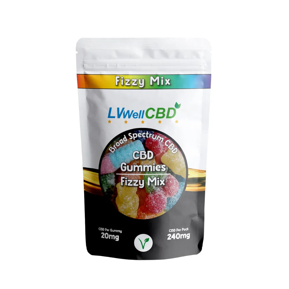 Packaging of LVWell CBD Gummies Fizzy Mix on a white background