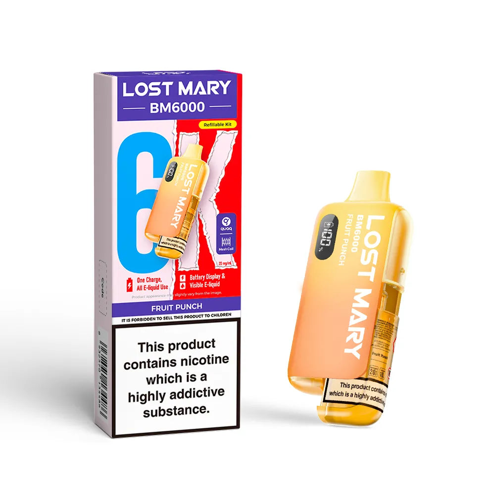 Lost Mary BM6000 vape device and packaging on a white background