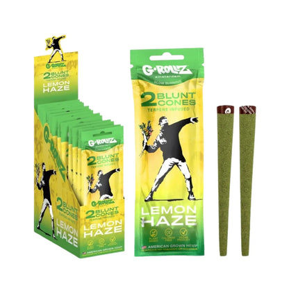 G-Rollz Blunt Cones packaging with lemon haze flavour on a white background