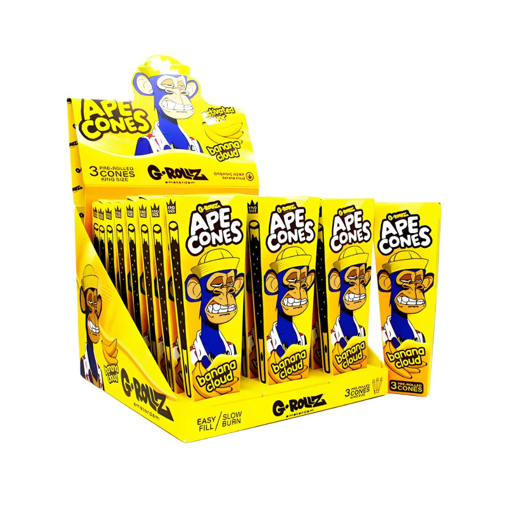 Display of G-Rollz Ape Cones - Banana Cloud flavour